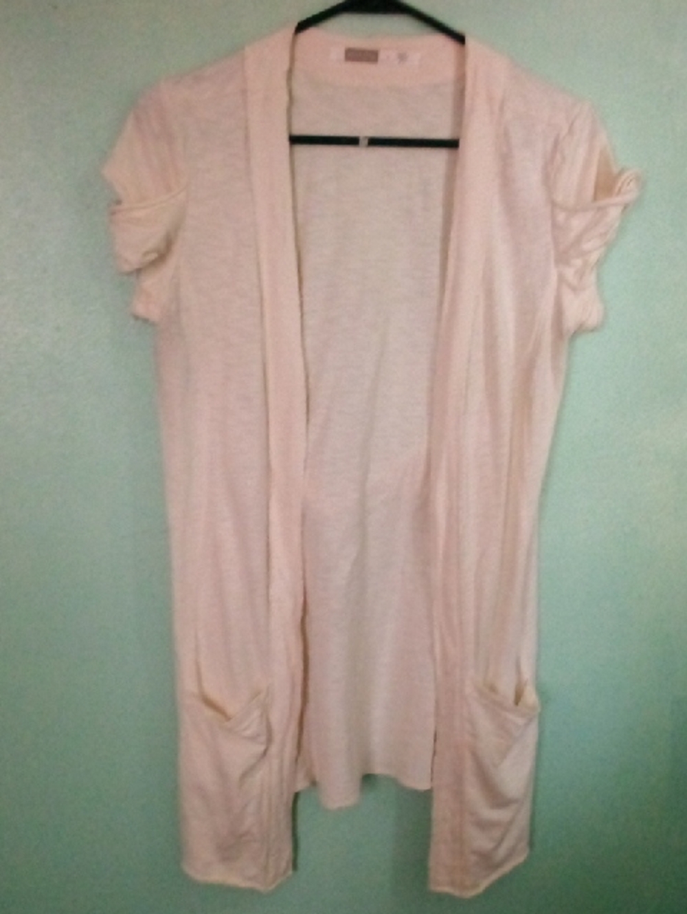 Athleta Light Pink Short Sleeve Open-Front Cardigan
